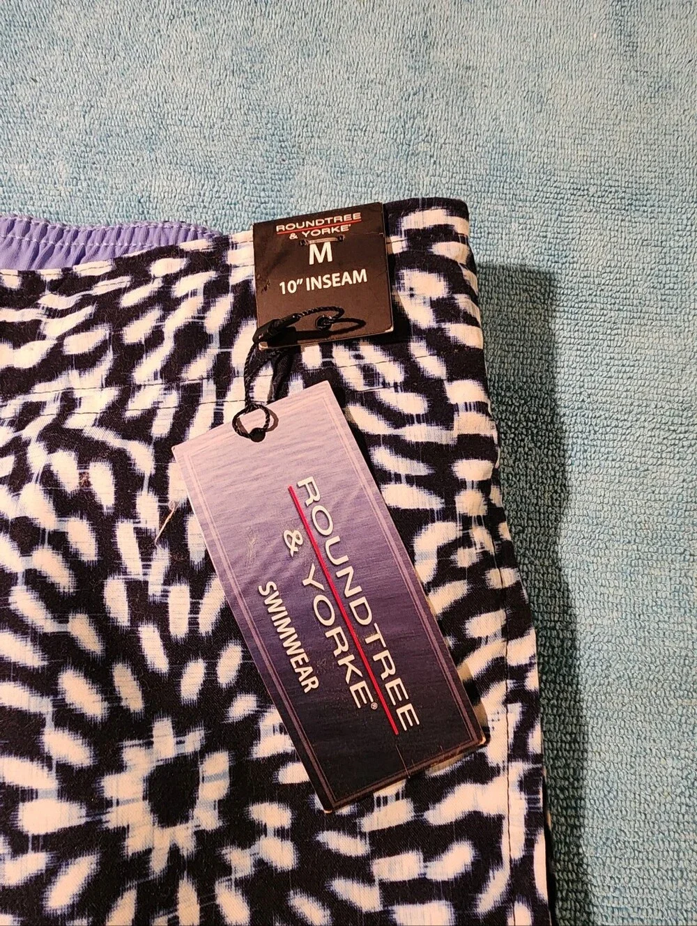 Roundtree & Yorke Navy and White Floral Swim Trunks
